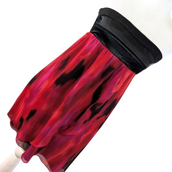 BEBE! 2B! BLACK SATIN BODICE, RED, PURPLE & BLACK ABSTRACT CHIFFON DRESS! SZ S - Picture 10 of 10